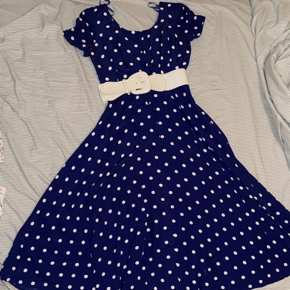 Santa Fe by Tim Tremblay Dresses & Skirts - Vintage 1980’s Dress | Royal Blue w/ White Polka Dots | Rockabilly